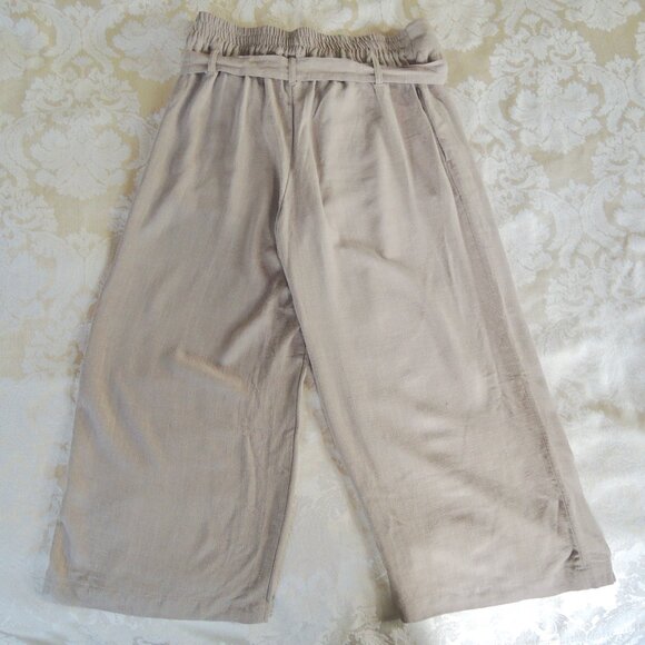 Du Jour Tan Linen Blend Wrap Overlay Crop Pants M - Picture 7 of 10